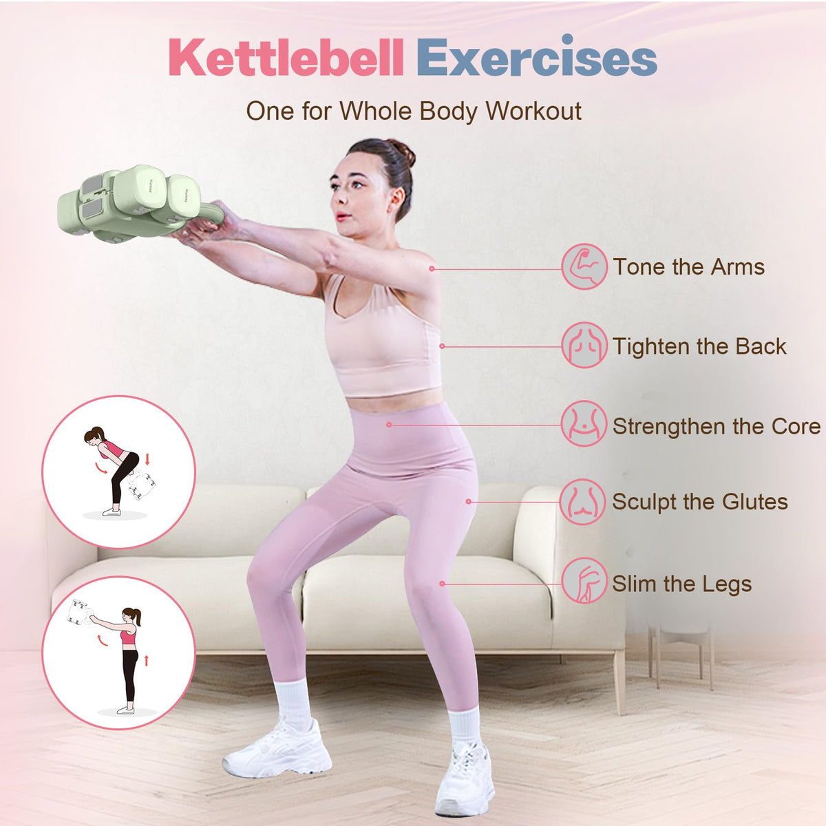 Adjustable Dumbbell Set, 2-in-1 Dumbbells & Kettlebell W3691