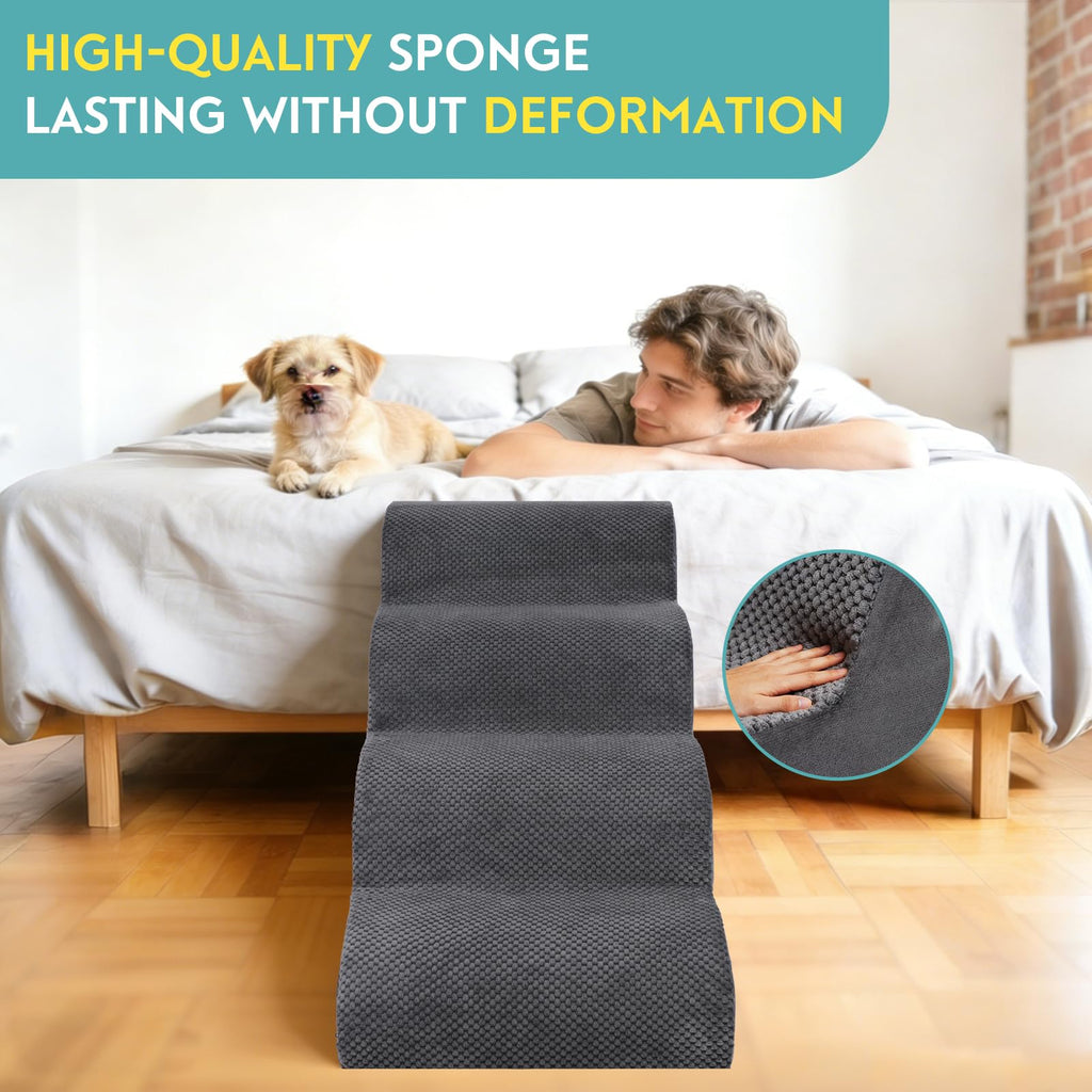 19.7" H 4-Steps Dog Stairs with 30D High Density Foam, Corduroy Fabric, Non-Slip Bottom E399083