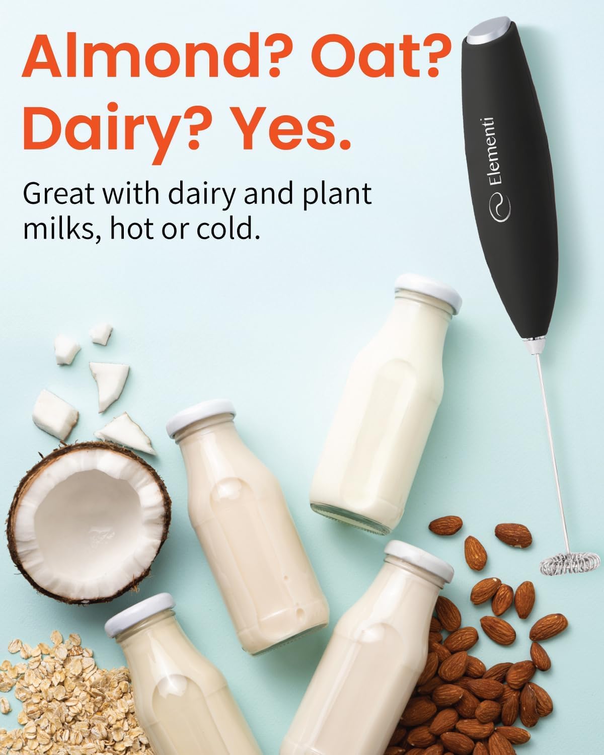 Black Handheld Milk Frother Wand with Stand O4489