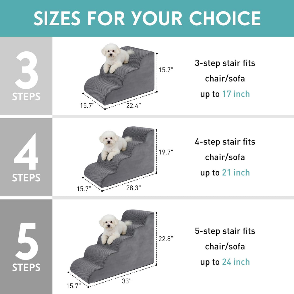 19.7" H 4-Steps Dog Stairs with 30D High Density Foam, Corduroy Fabric, Non-Slip Bottom E399083