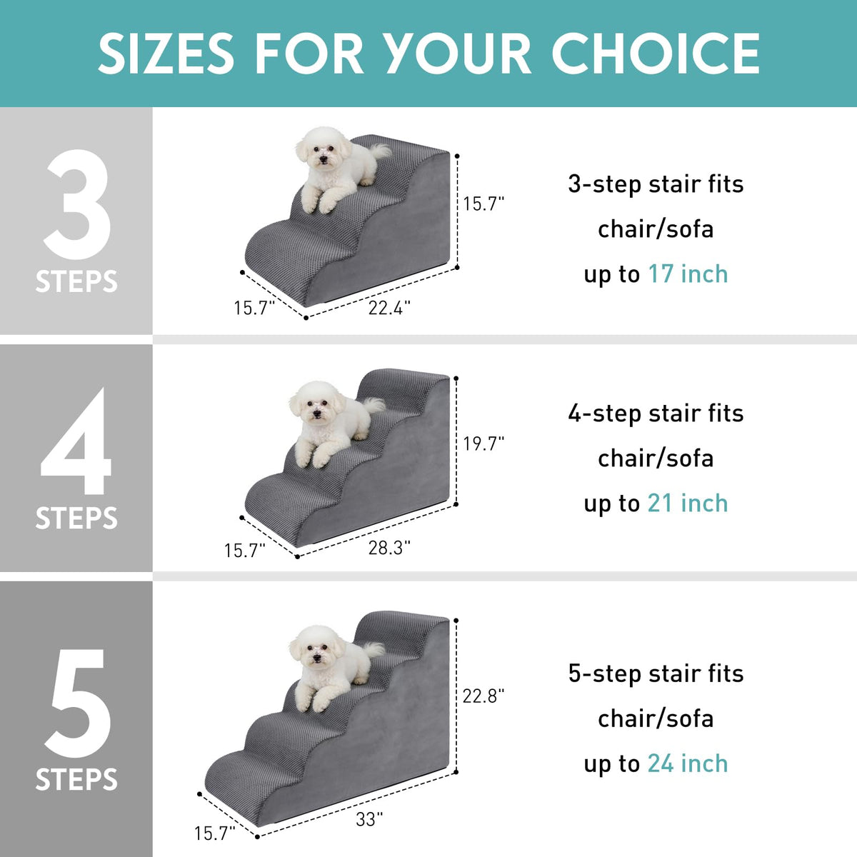 19.7" H 4-Steps Dog Stairs with 30D High Density Foam, Corduroy Fabric, Non-Slip Bottom E399083