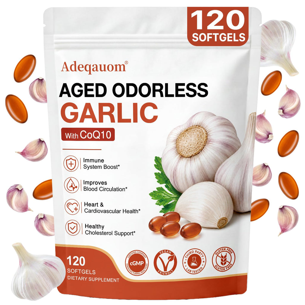 1200 mg Odorless Aged Garlic Extract Softgels with CoQ10 Ubiquinol & Vitamin K2, 120 Softgels M561