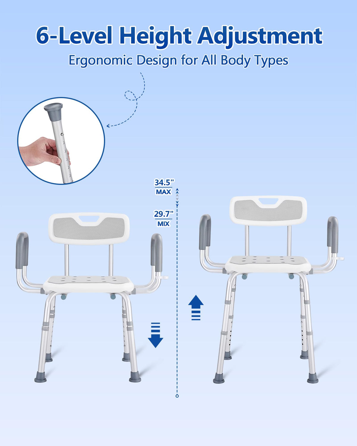 Height Adjustable Shower Chair with Back and Arms R6895