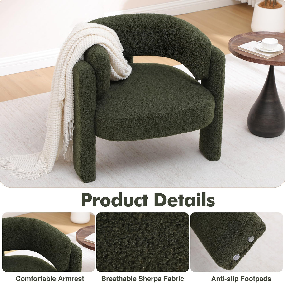 Sherpa Barrel Accent Chairs Set of 2 Olive Green H33669