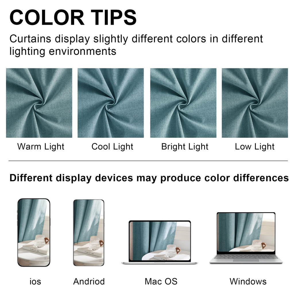 Teal Natural Linen Blackout Curtains 84 inch 2 Panels Set A44754