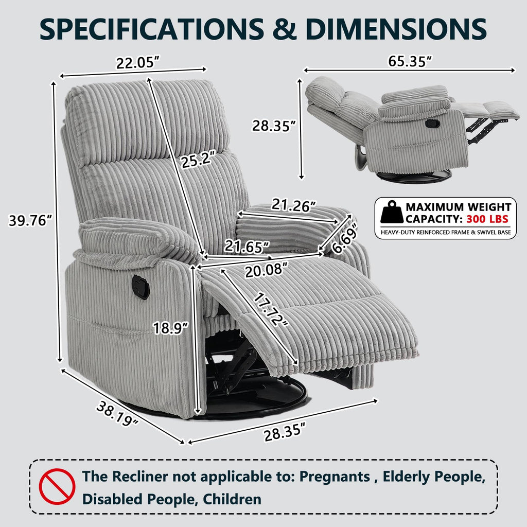 360° Swivel Rocking Corduroy Recliner X416