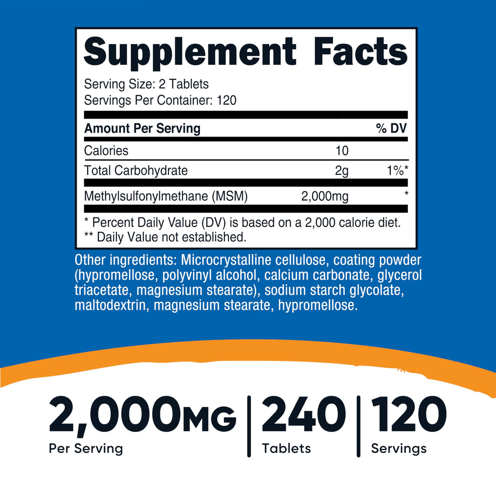 MSM Tablets 2000mg 240 Tablets P388