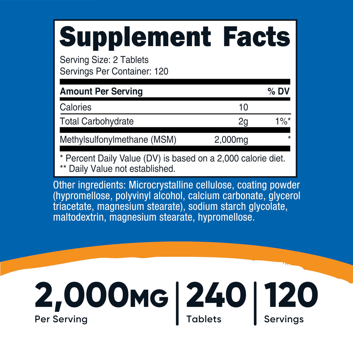 MSM Tablets 2000mg 240 Tablets P388