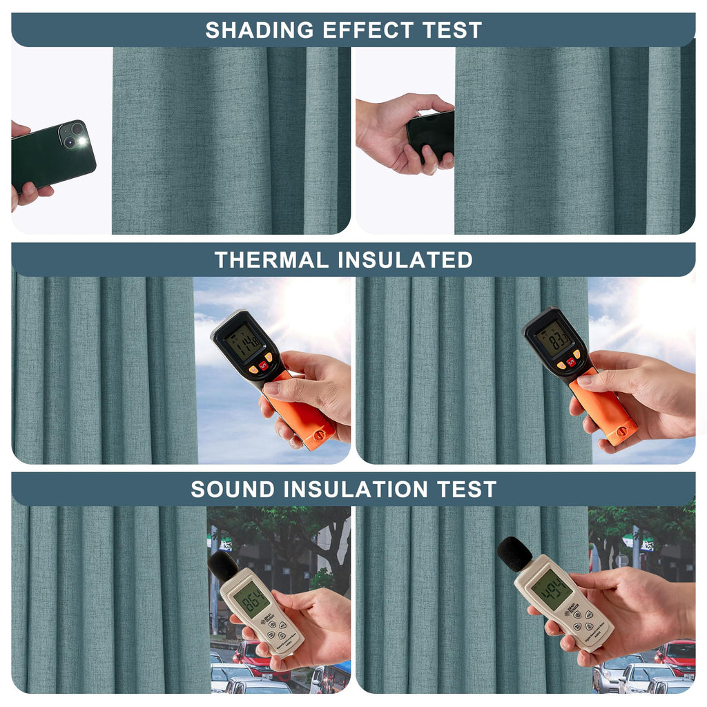 Teal Natural Linen Blackout Curtains 84 inch 2 Panels Set A44754