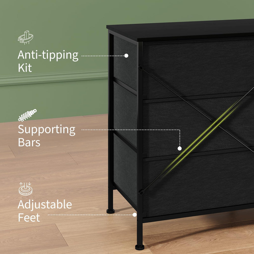 Black LED TV Stand Dresser with 8 Fabric Drawers P968