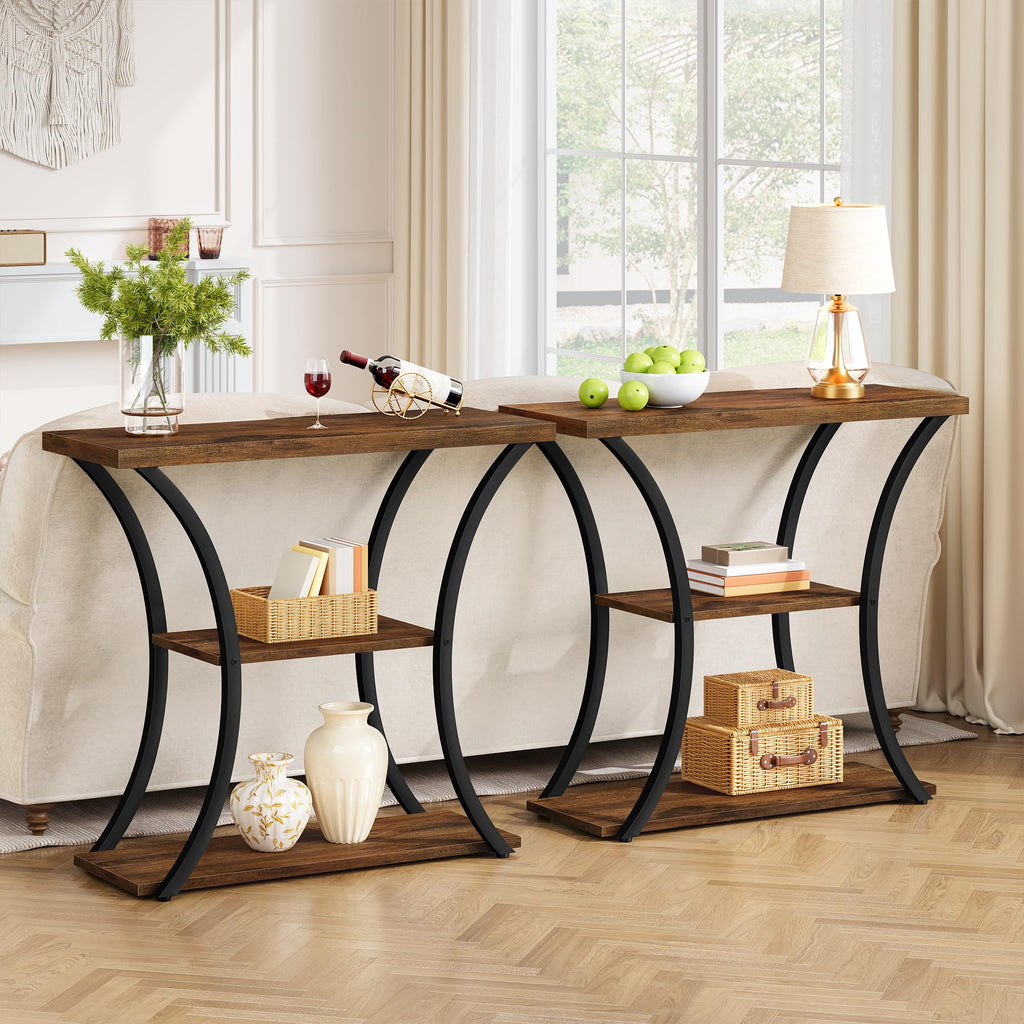 3 Tier Console Table with Open Wood Shelves F160