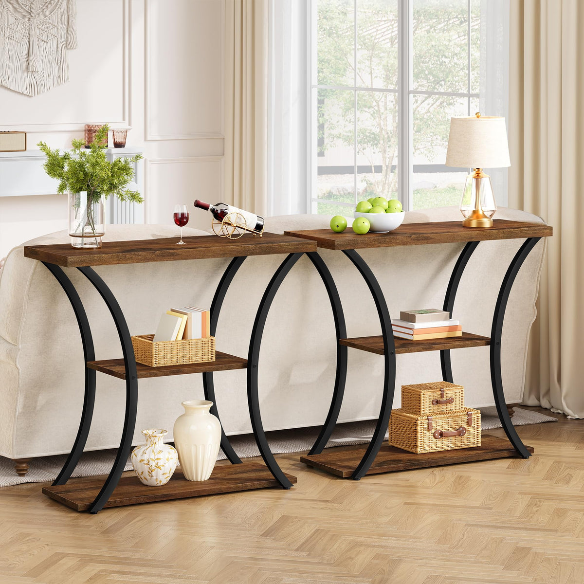 3 Tier Console Table with Open Wood Shelves F160