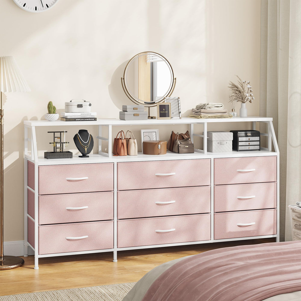 Pink 9 Fabric Drawer Dresser P500515