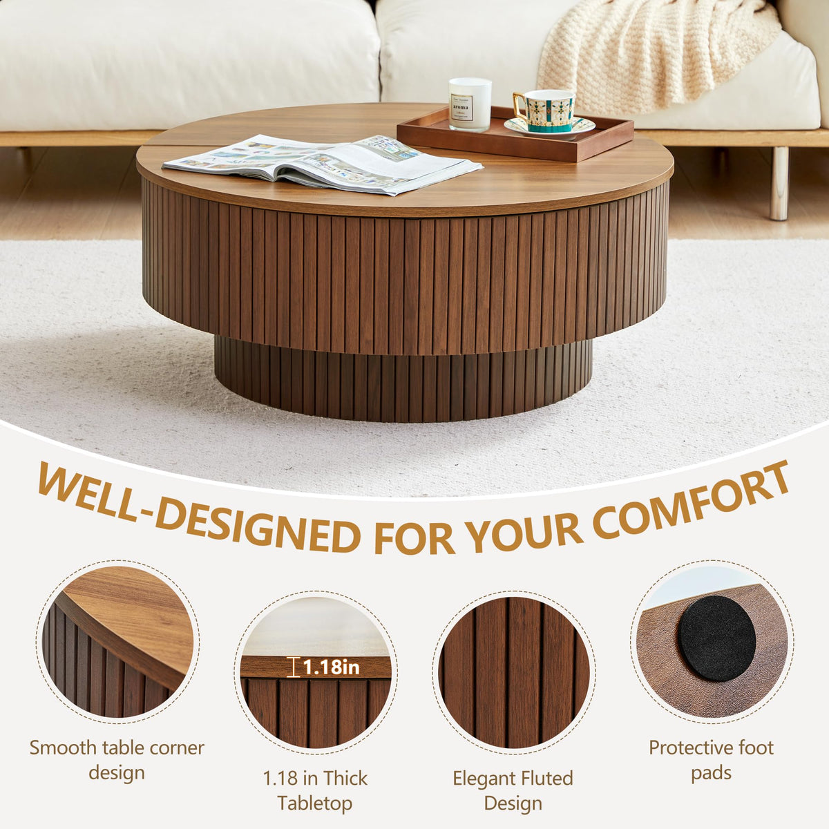 33" Round Lift-Top Coffee Table with Storage L58280