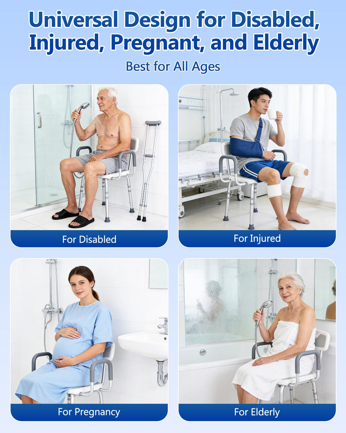 Height Adjustable Shower Chair with Back and Arms R6895