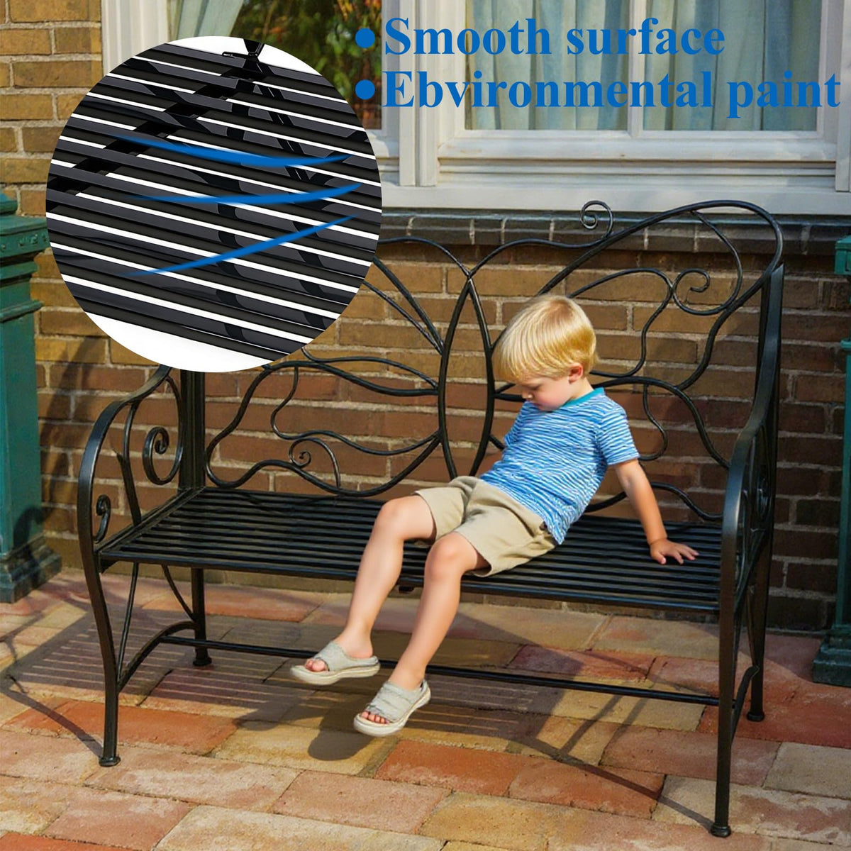 Outdoor Cast Iron Bench with Armrests Double Seats E593