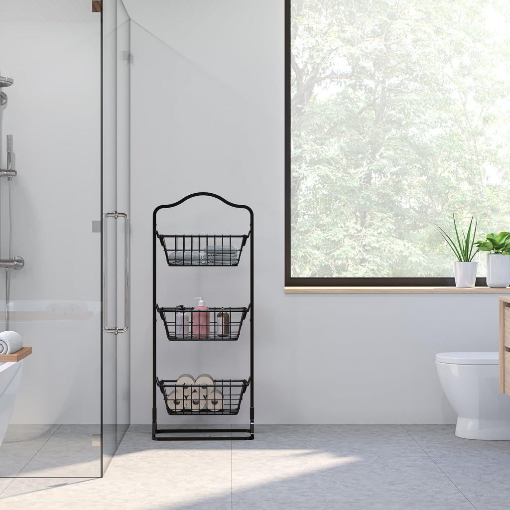 3-Tier Wire Fruit Basket Stand, Black X961