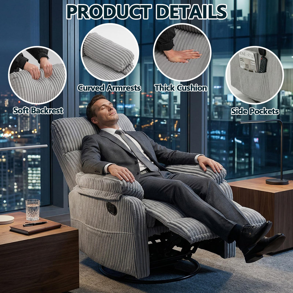 360° Swivel Rocking Corduroy Recliner X416