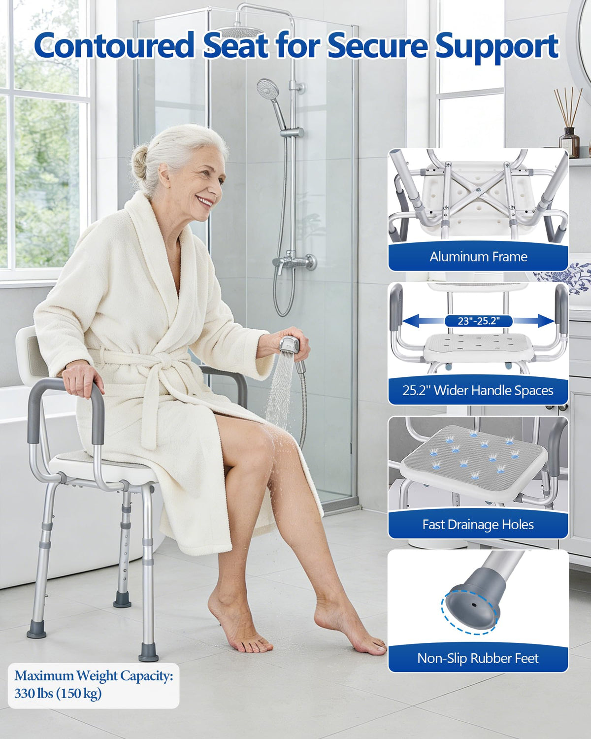 Height Adjustable Shower Chair with Back and Arms R6895