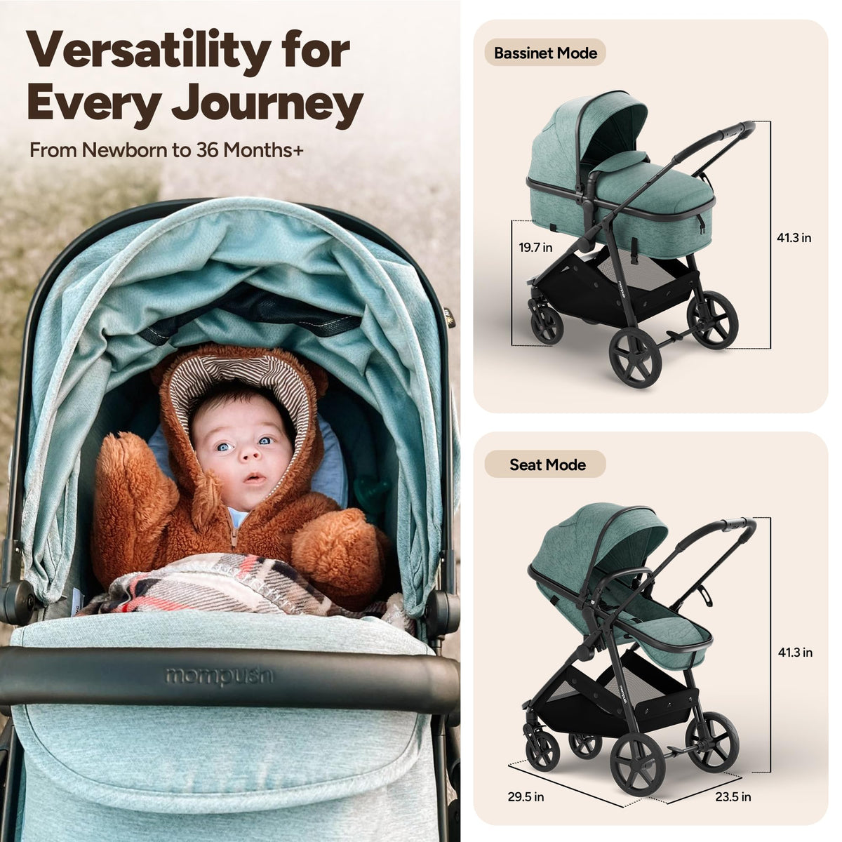 2-in-1 Bassinet Stroller Reversible Seat Black F3918