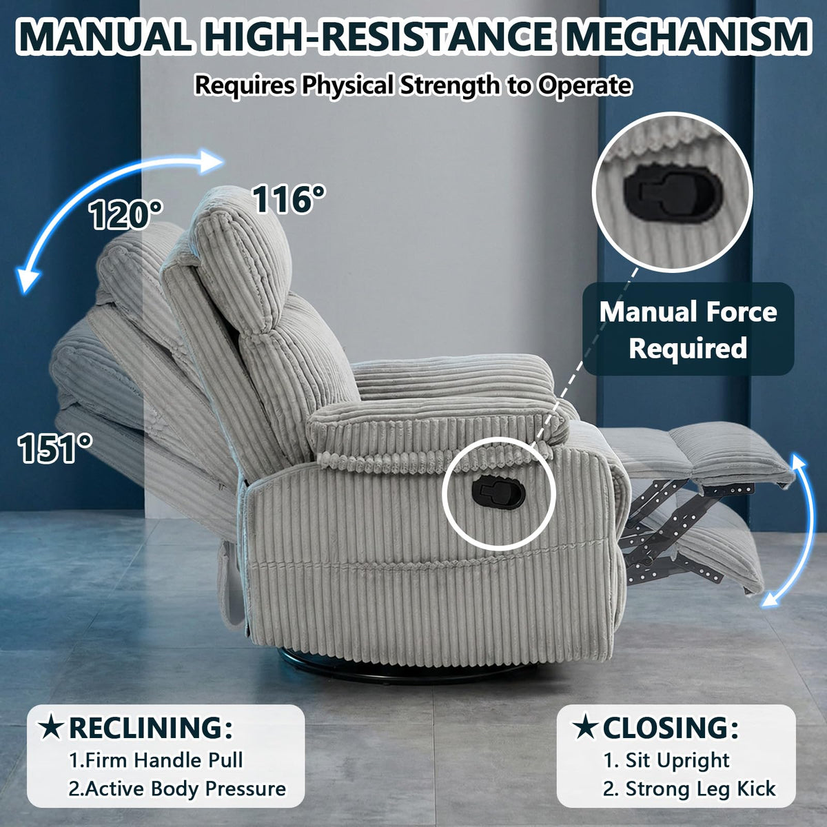 360° Swivel Rocking Corduroy Recliner X416