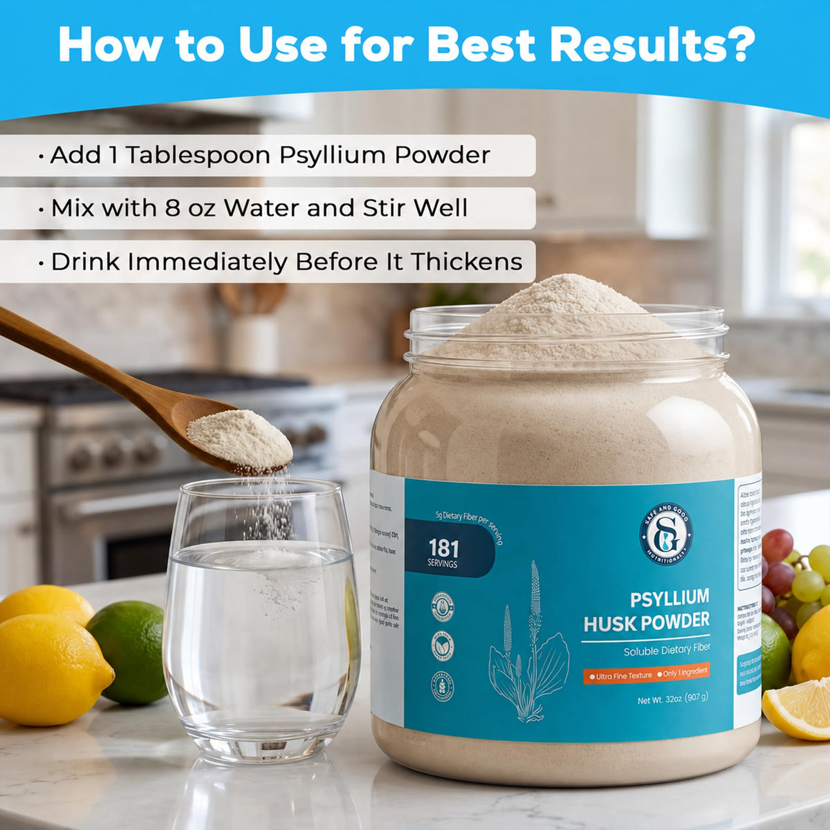 Psyllium Husk Powder 32oz Finely Ground J176