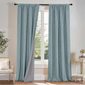 Teal Natural Linen Blackout Curtains 84 inch 2 Panels Set A44754
