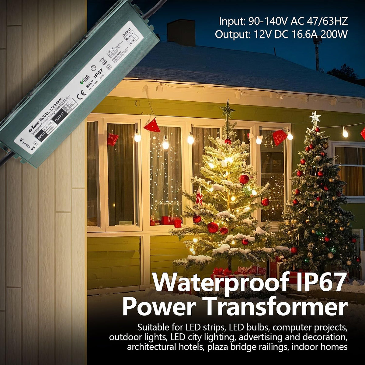 2 Pack 12V 200W Waterproof IP67 LED Driver U316