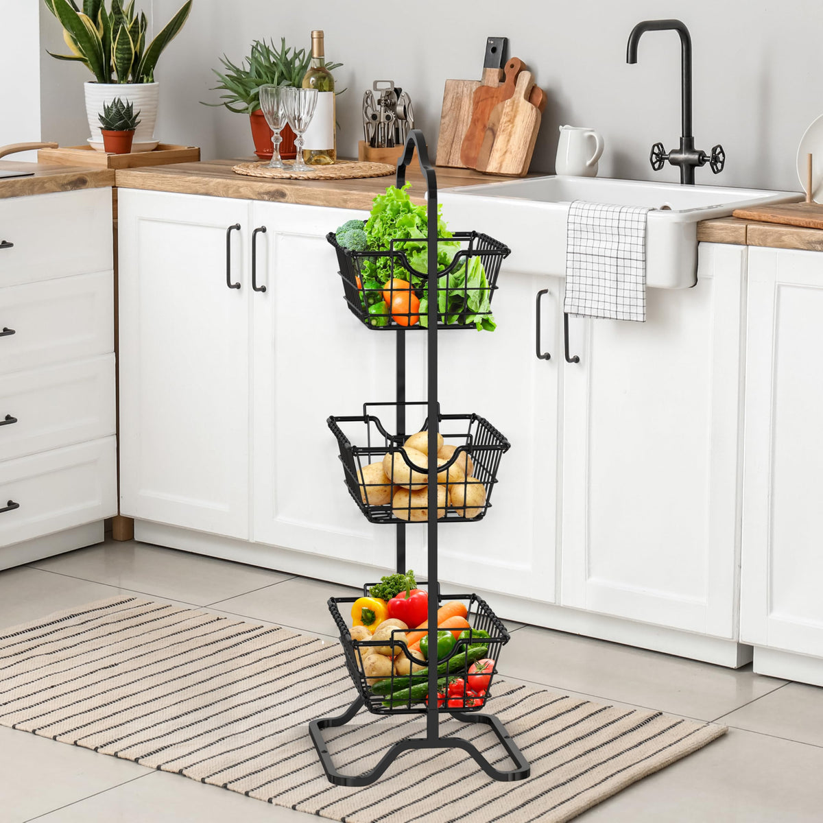 3-Tier Wire Fruit Basket Stand, Black X961