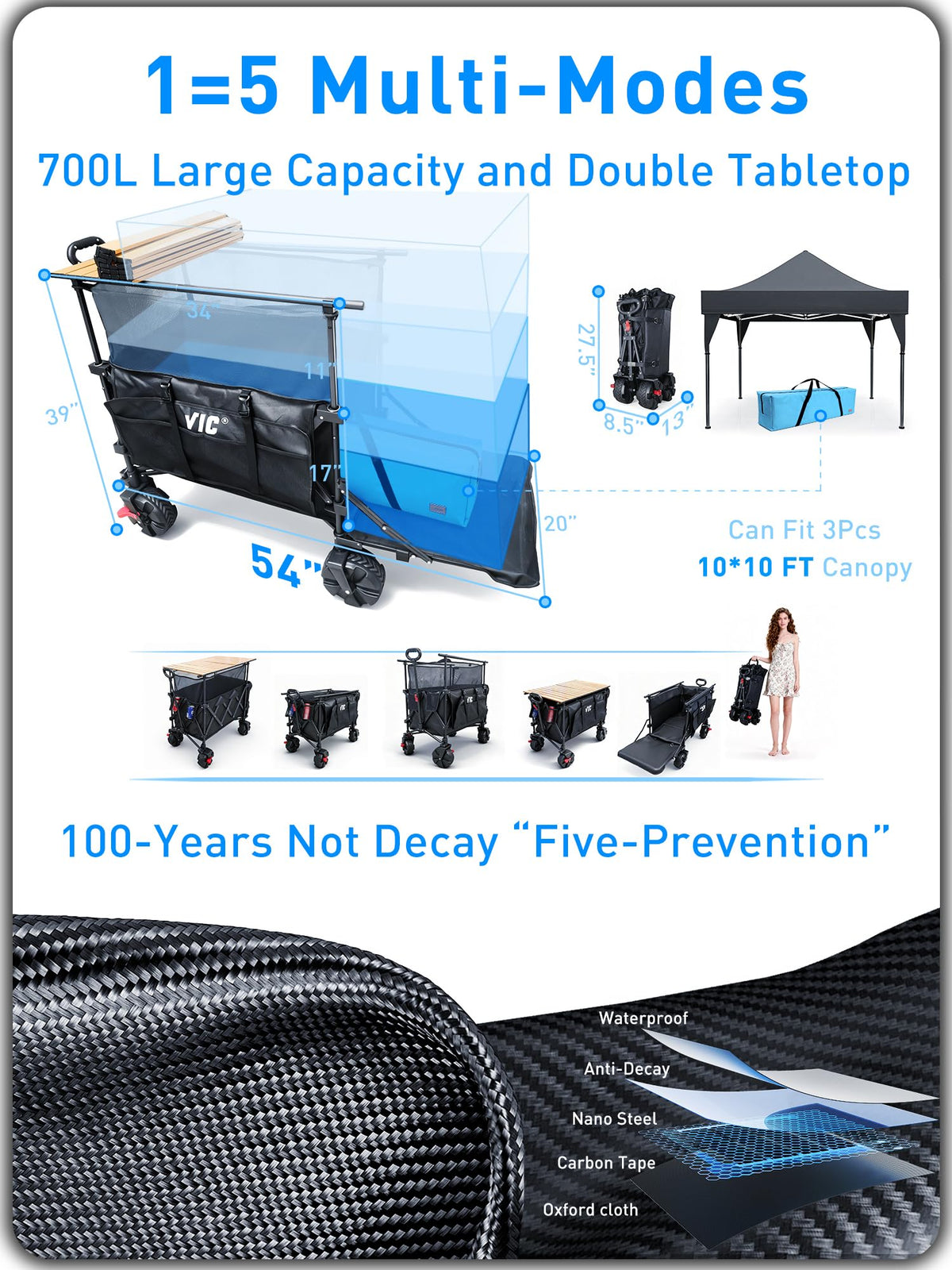 700L Double Tabletop Wagon with Big Wheel U81518