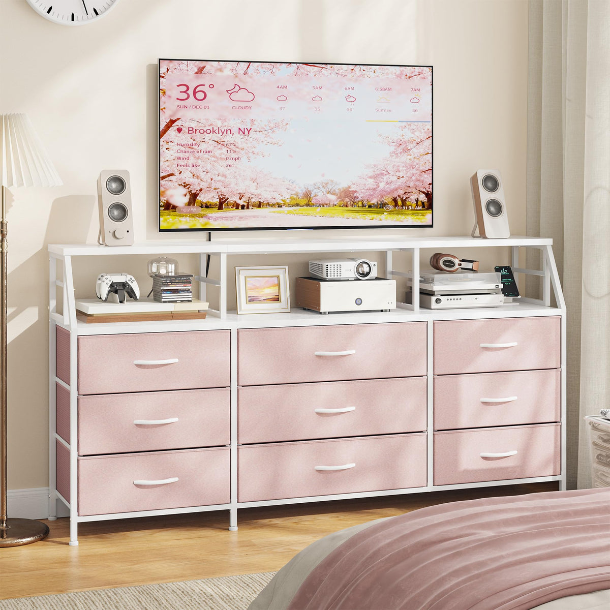Pink 9 Fabric Drawer Dresser P500515