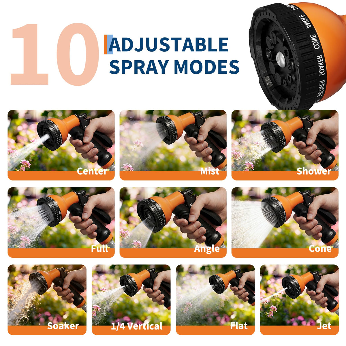 1/2 Inch x 50 ft Wall Mounted Garden Hose Reel with 10 Patterns Nozzle B14102