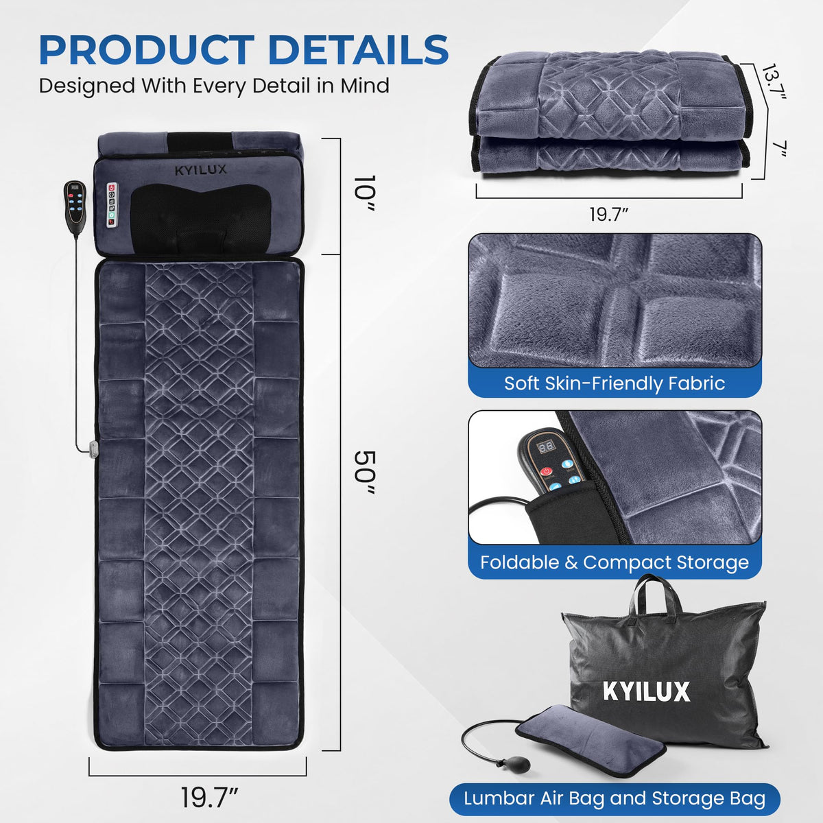 Vibration Massage Mat with Heat and Detachable Neck Massager C9097