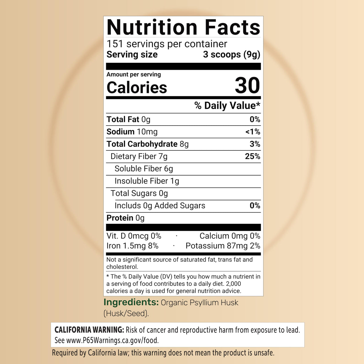 Organic Psyllium Husk Fiber Powder, 3lb, Unflavored T7864