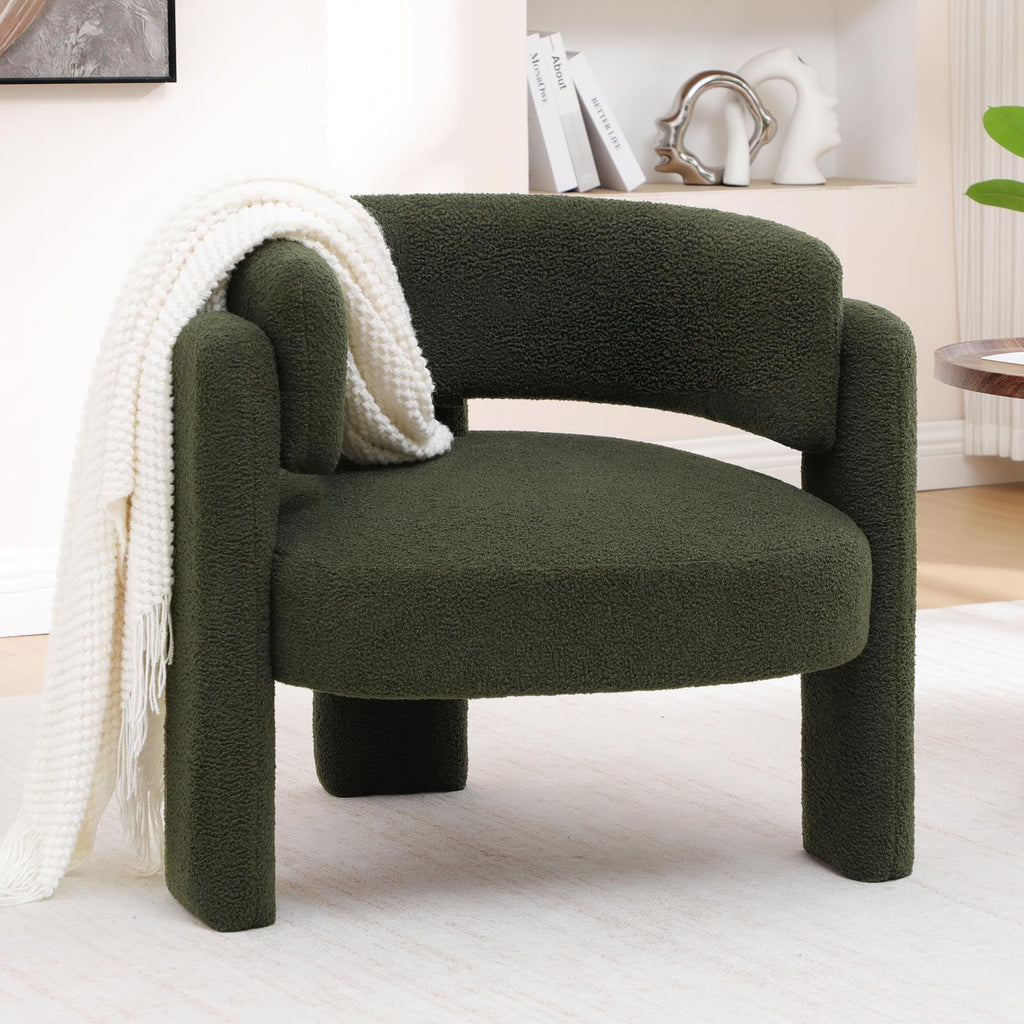 Sherpa Barrel Accent Chairs Set of 2 Olive Green H33669