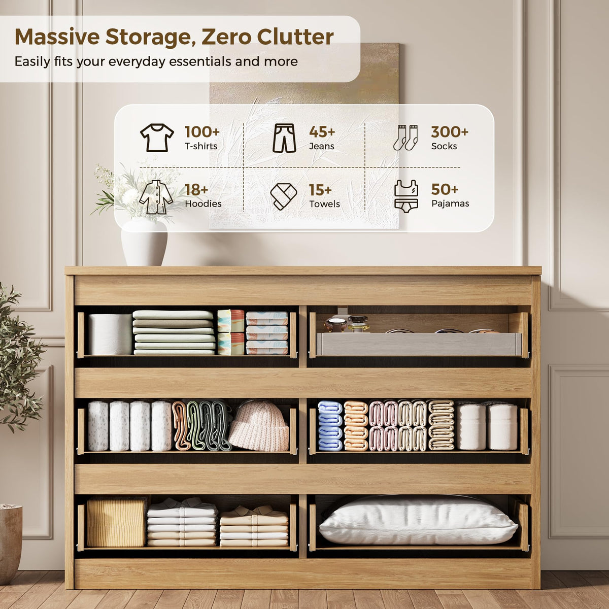 6 Drawer Fluted Wood Dresser L2014