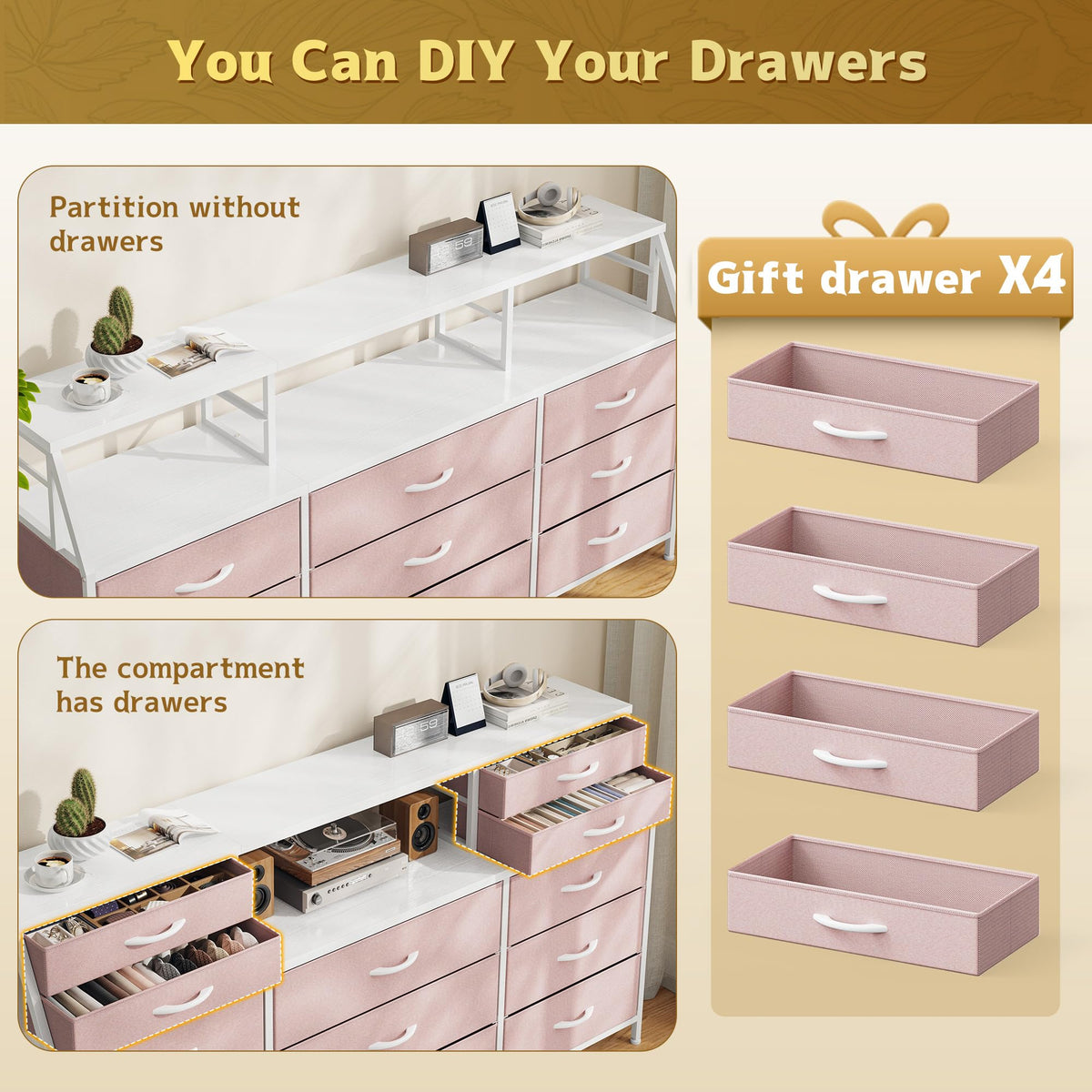 Pink 9 Fabric Drawer Dresser P500515