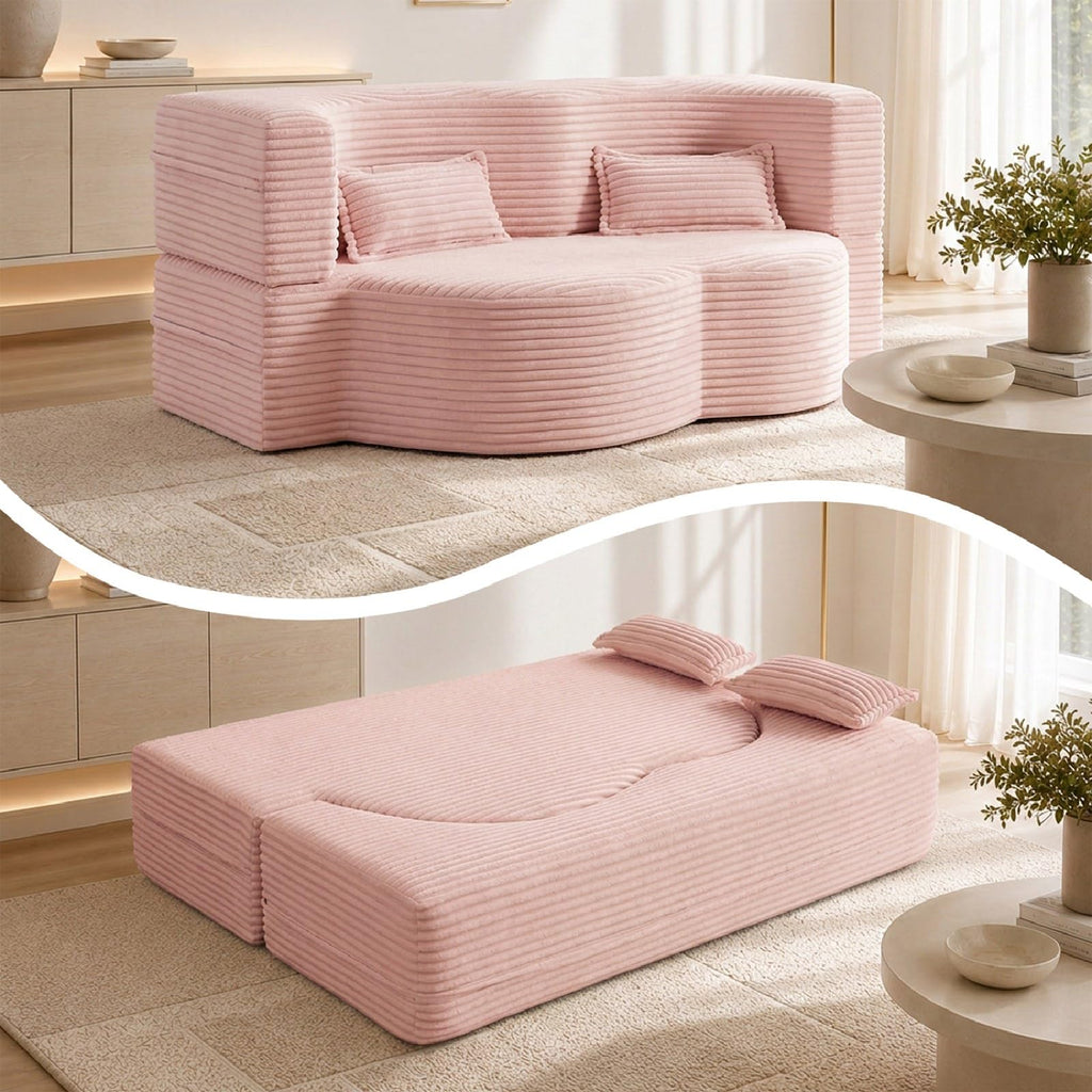 Pink Corduroy Futon Sofa Bed T3777