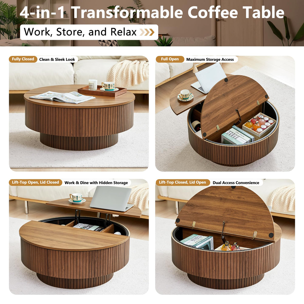 33" Round Lift-Top Coffee Table with Storage L58280