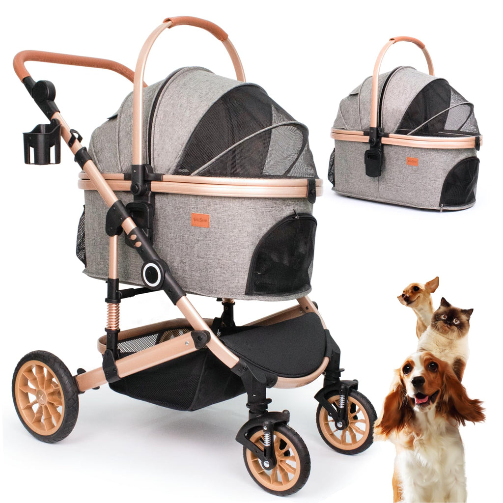 Dog Stroller with Detachable Carrier, Rubber Wheels, 50 lbs, Grey R161