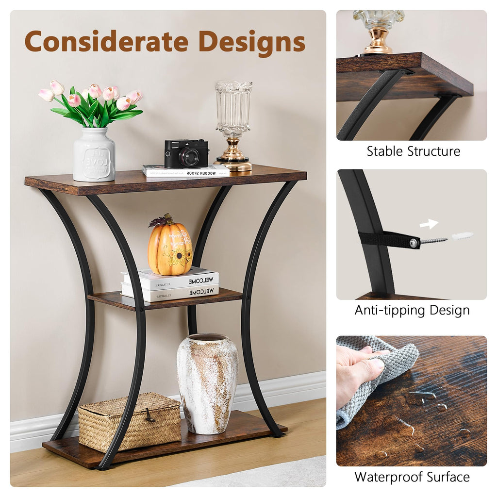 3 Tier Console Table with Open Wood Shelves F160