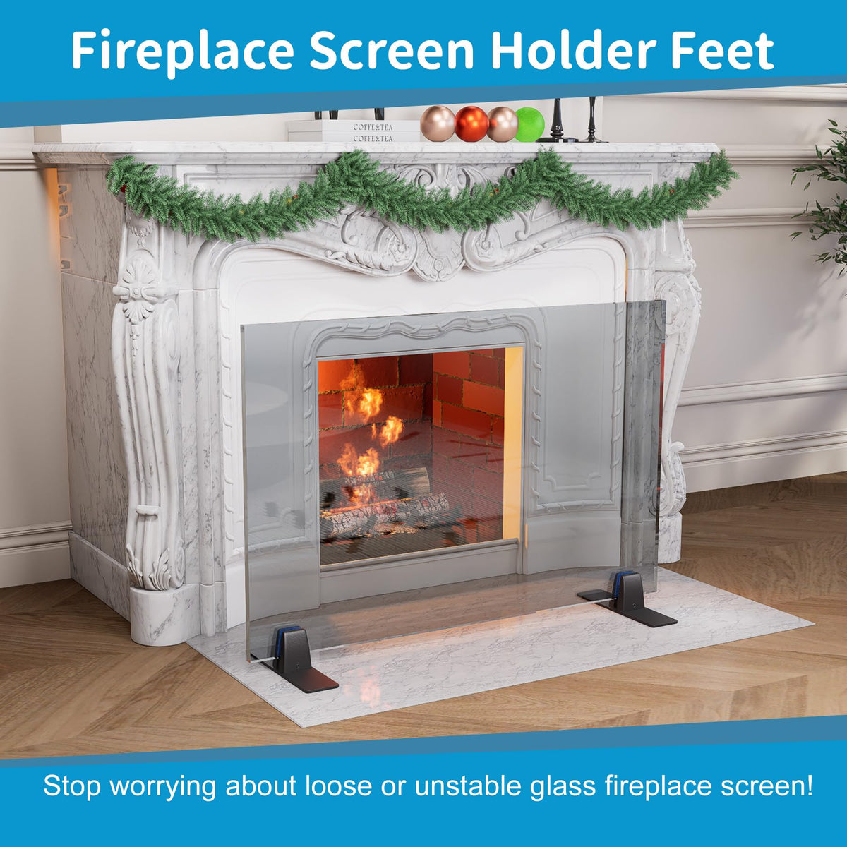 Metal Base Stands for Fireplace Screen, Pack of 2 Black S661