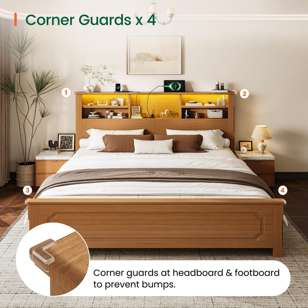King Bed Frame with Headboard and Storage 4 Drawers Brown H23001