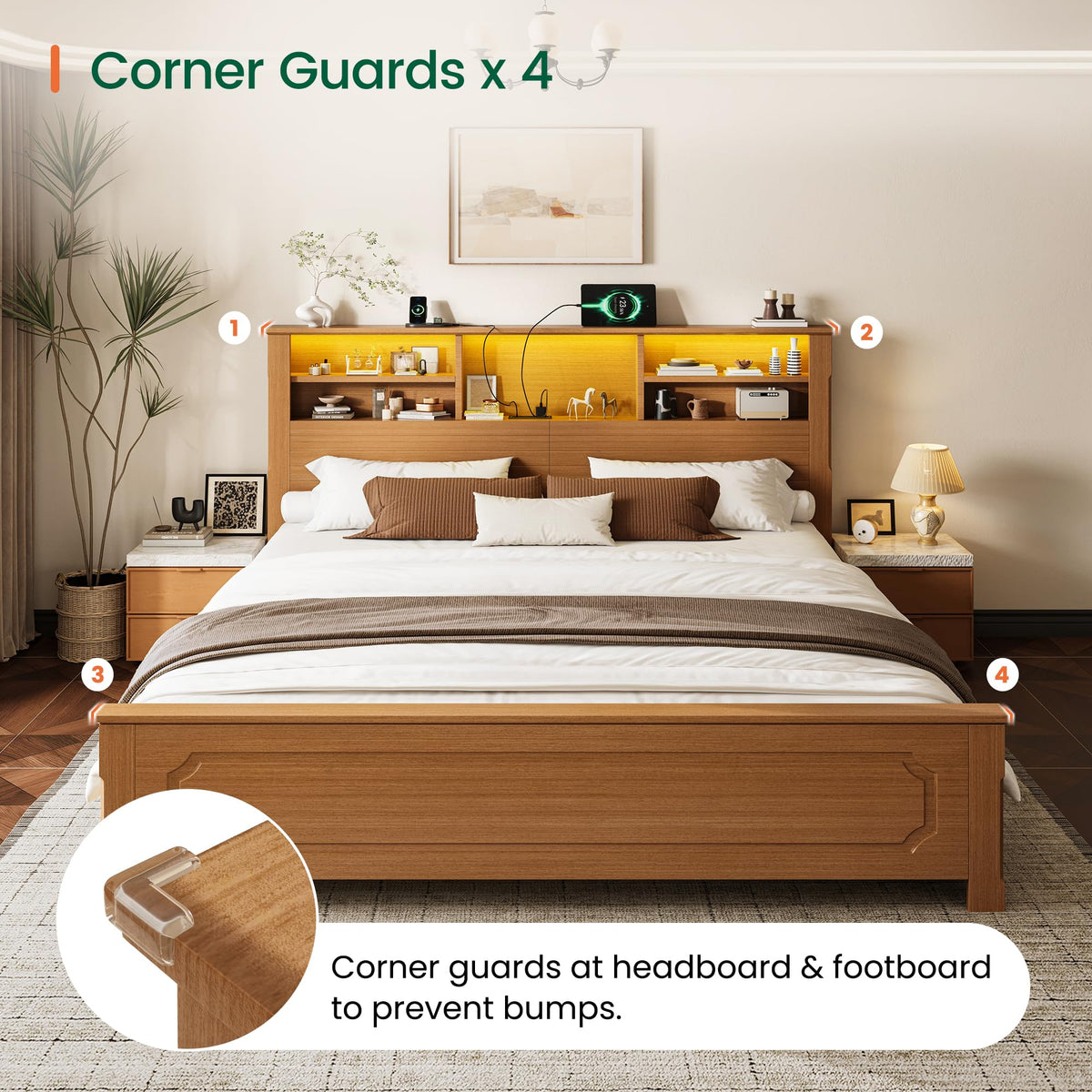 King Bed Frame with Headboard and Storage 4 Drawers Brown H23001