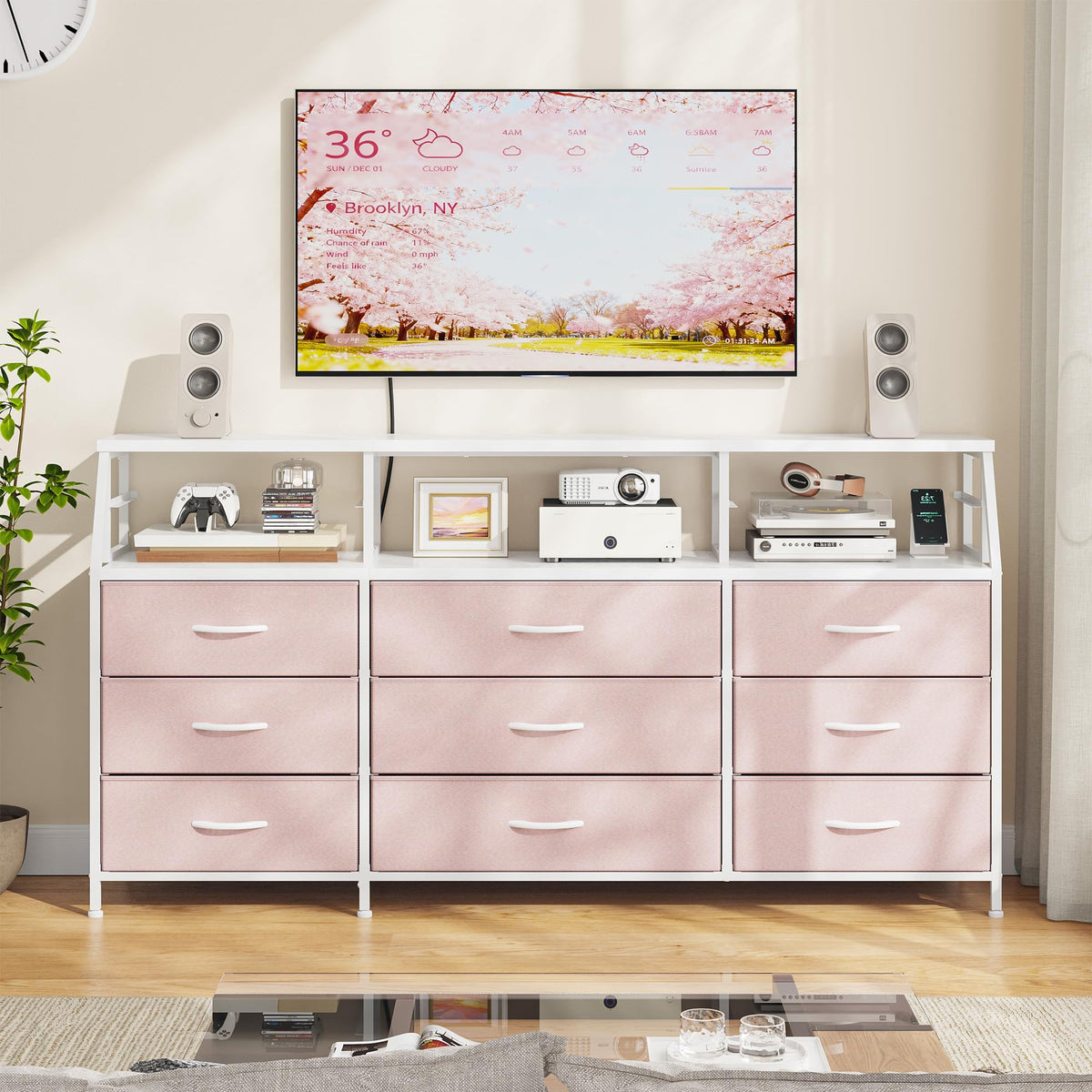 Pink 9 Fabric Drawer Dresser P500515