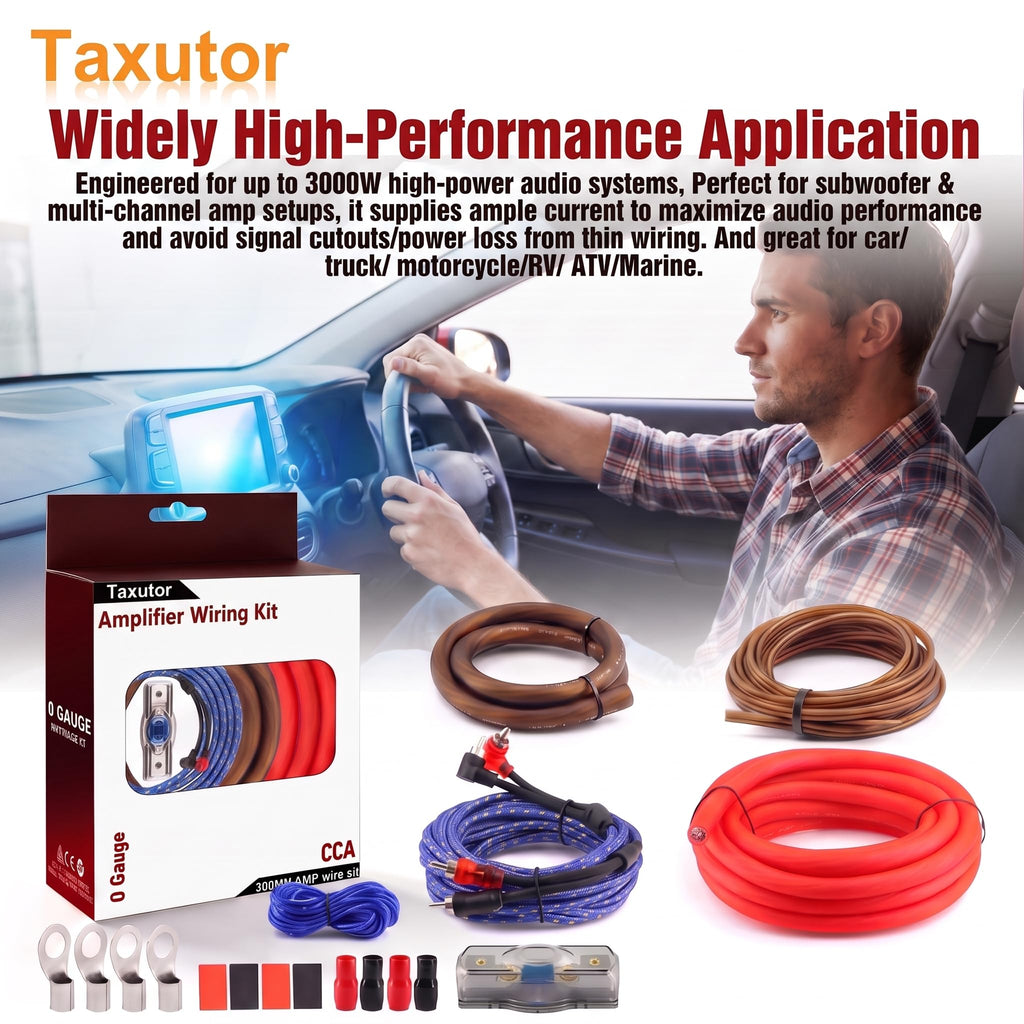 0 Gauge Amp Wiring Kit 3000W with 100A Fuse & RCA Cable I715