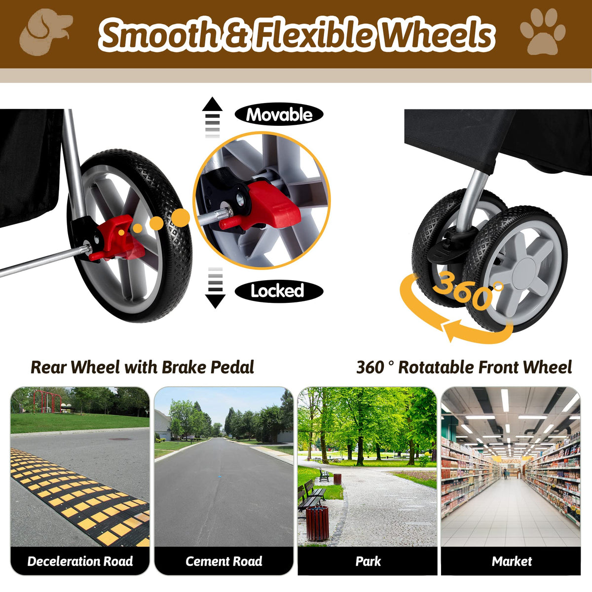 Foldable Pet Stroller 4 Wheels Black G59323