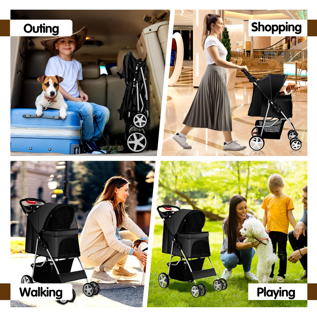 Foldable Pet Stroller 4 Wheels Black G59323