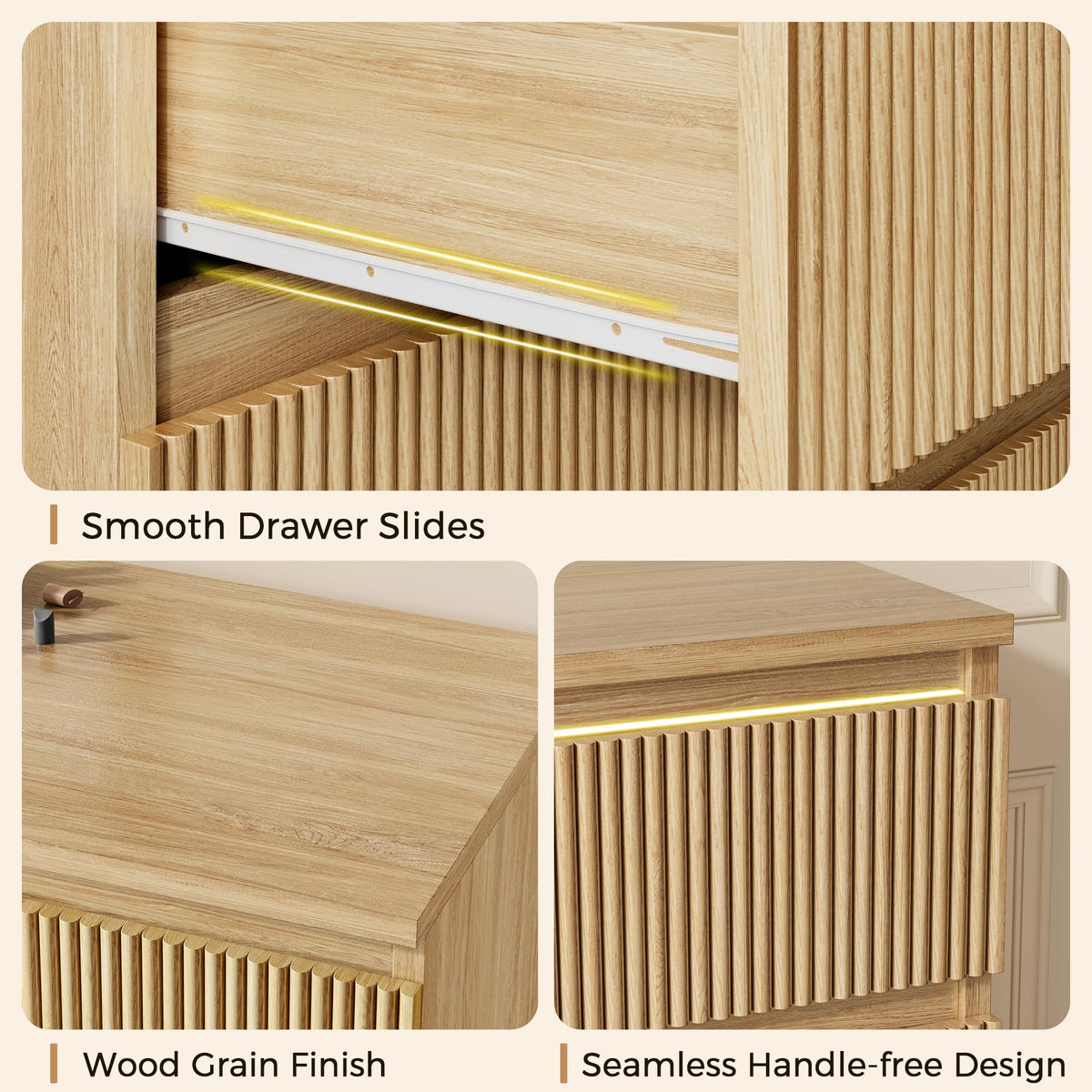 6 Drawer Fluted Wood Dresser L2014
