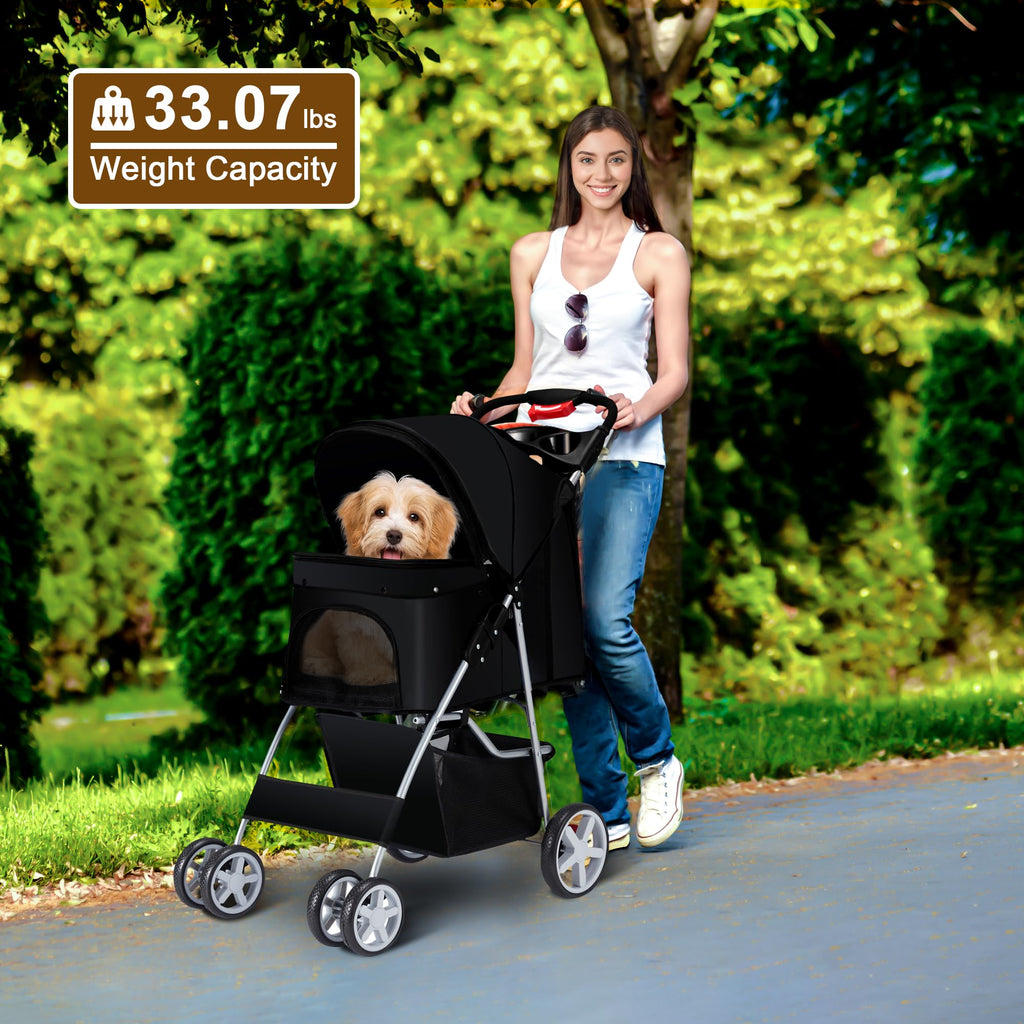 Foldable Pet Stroller 4 Wheels Black G59323